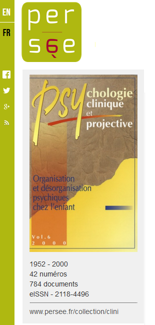 La revue “Psychologie clinique et projective” disponible sur le portail Persée