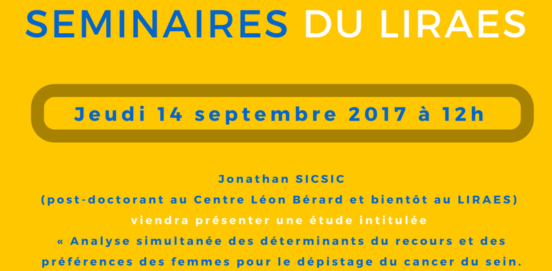 Les séminaires du LIRAES – Jeudi 14 septembre 2017 à 12h