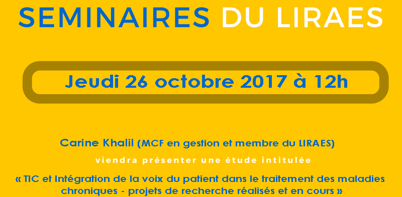 Les séminaires du LIRAES – Jeudi 26 octobre 2017 à 12h