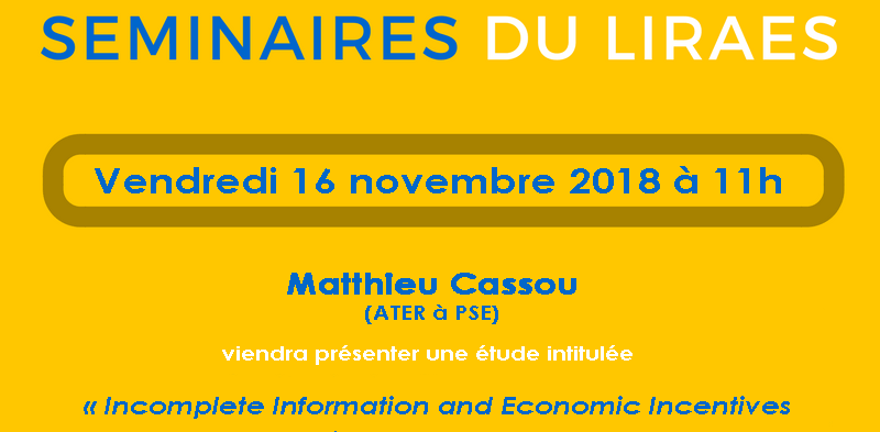 Les séminaires du LIRAES – Vendredi 16 novembre 2018 à 11h