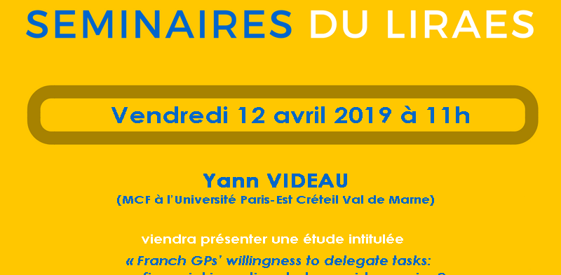 Les séminaires du LIRAES – Vendredi 12 avril 2019 à 11h