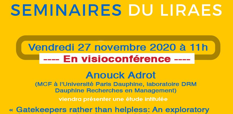 Les séminaires du LIRAES – Vendredi 27 novembre 2020 à 11h en visio